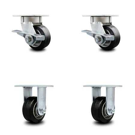 Service Caster 4 Inch Kingpinless Rubber on Aluminum Wheel Caster Brakes 2 Rigid SCC, 2PK SCC-KP30S420-RAR-SLB-2-R-2